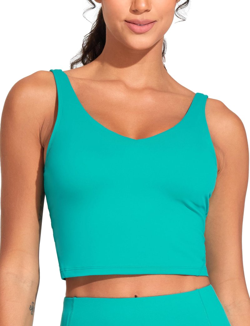 Women’s Longline Sports Bra Wirefree Padded Medium Support Yoga Bras Gym Running Workout Tank Tops Lake Green