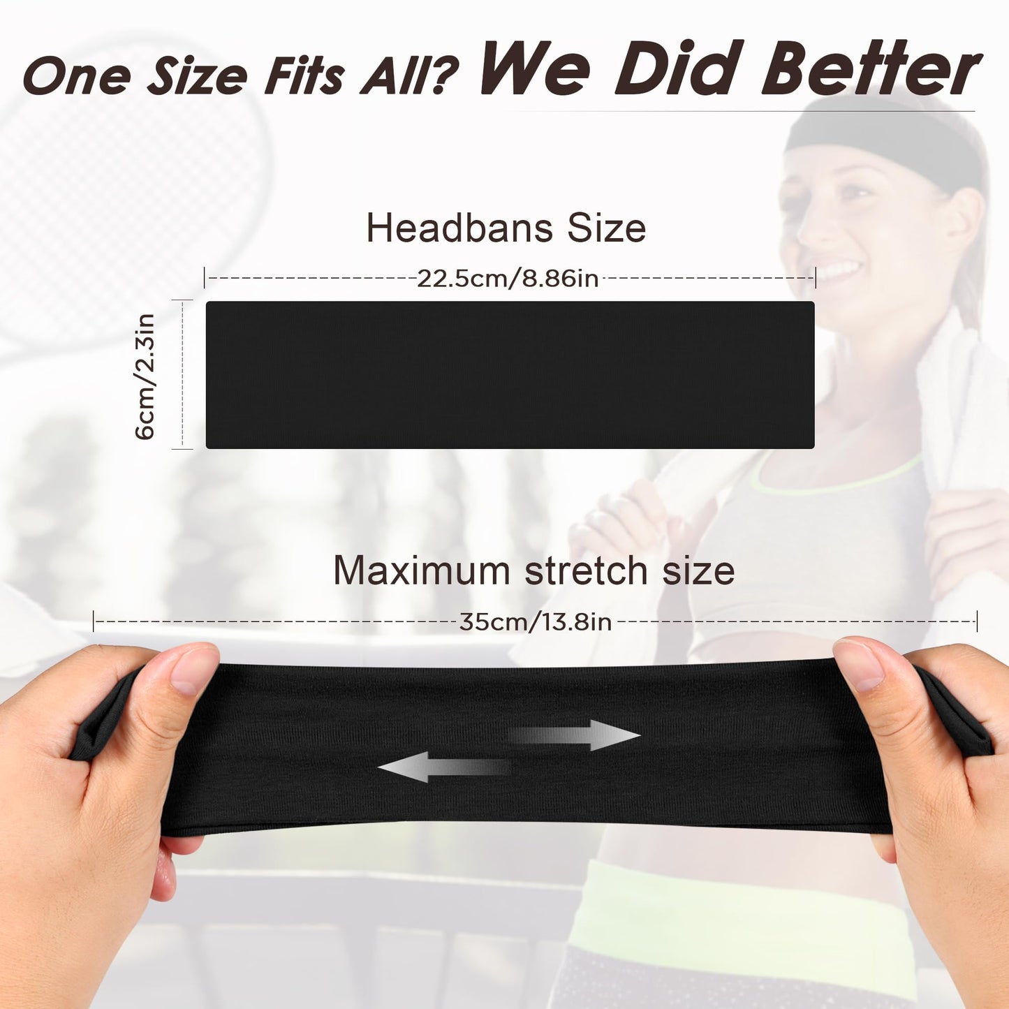 Ztomine Headbands for Women, 8pcs Stretchy Non Slip Soft Cotton Cloth Hair Bands for Sports, Workout, Yoga and Running