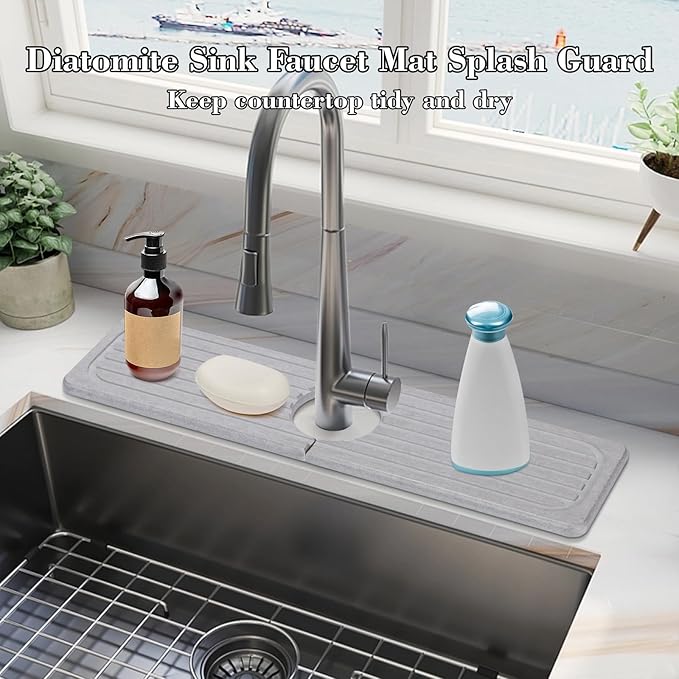 Stone Faucet Mat for Kitchen Sink, 15.7" Diatomite Drying Stone Kitchen Sink