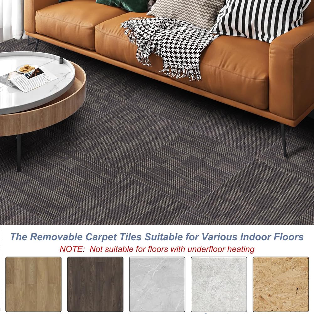Petgrow Commercial Carpet Tiles, 24" x 24" Squares, 18 Tiles, 72 sq ft, Non-Slip Soft Floor Carpet for Office, Bedroom, Living Room,Easy DIY Installation with Flexlok Tabs (1 Box Sample,Brown)