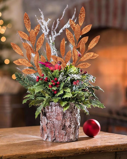 DILATATA 6Pcs Christmas Glitter Leaves Bay Leaves Spray 24" Artificial Orange Bay Leaf Picks Sprays Giltter Stems for Halloween Centerpiece Christmas Home Decor Home Decor - Orange