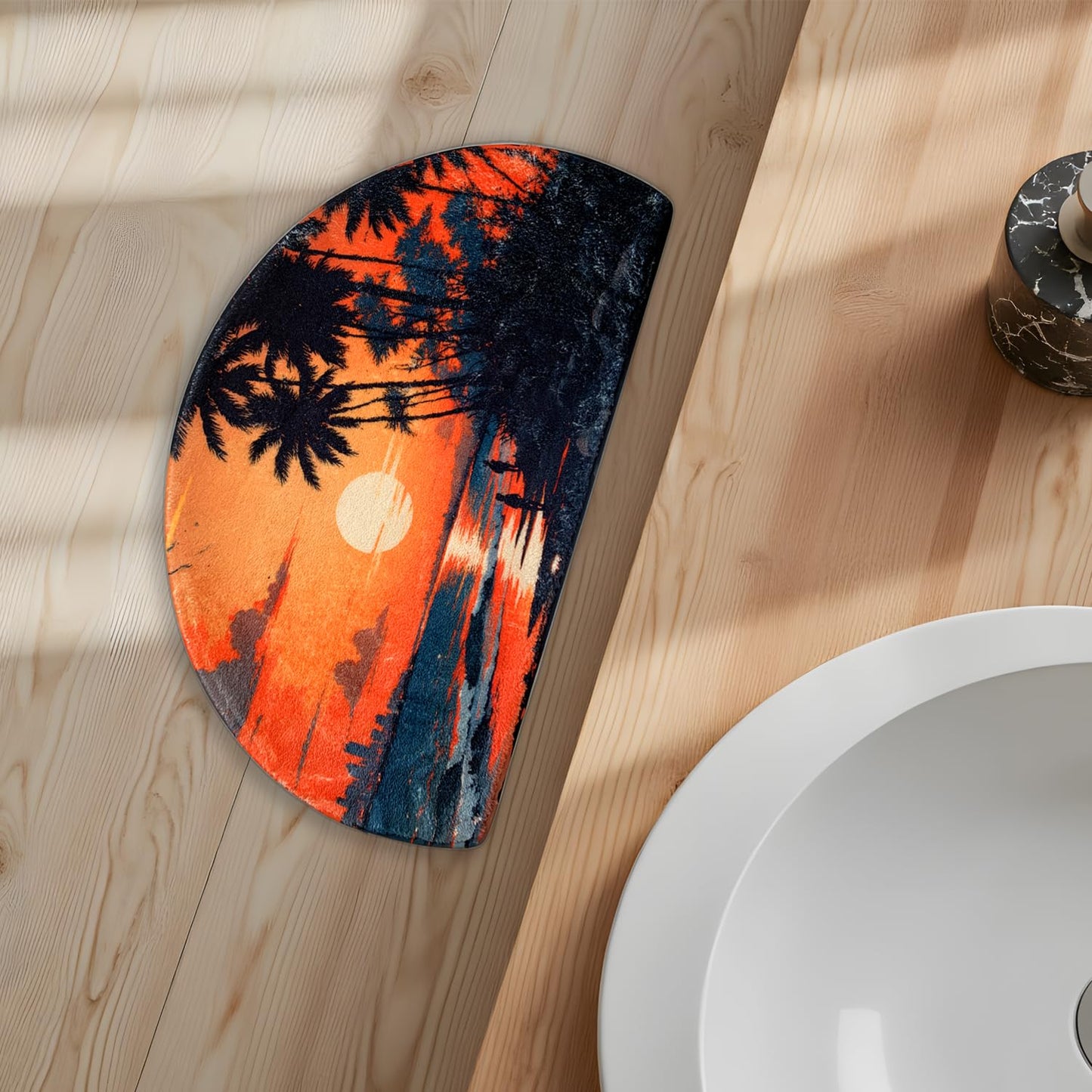Soft Half Round Palm Bathmat Doormat Outdoor Rug Non-Slip Beach Bath Rugs Semi Circle Bathroom Door Mat Cool Welcome Mats Decor Leisure Ocean Style Mats Floor Mat (Sunset)