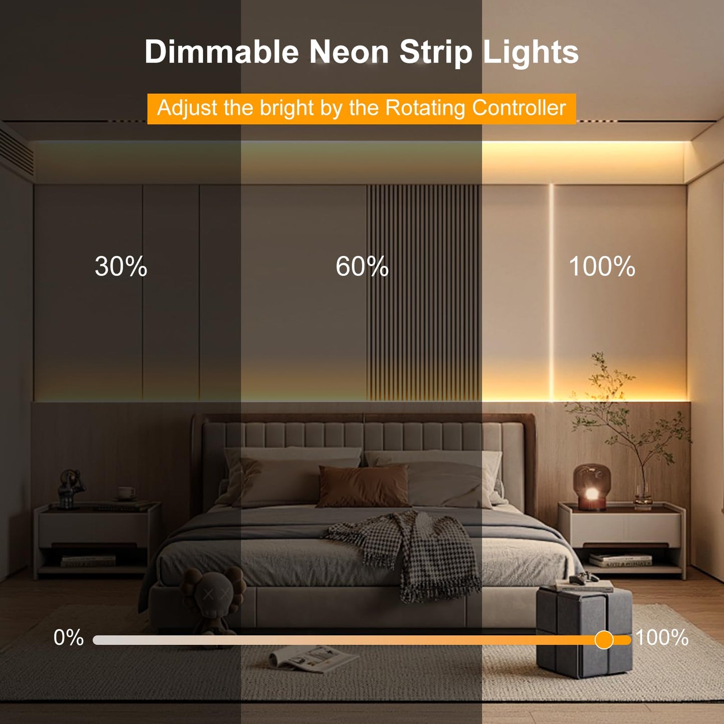 DBFAIRY 33Ft LED Neon Rope Lights, 24V Dimmable LED Strip Lights DIY Flexible Silicone Waterproof Neon Strip Lights for Bedroom Gaming Bedroom Outdoor Decor (Warm White)