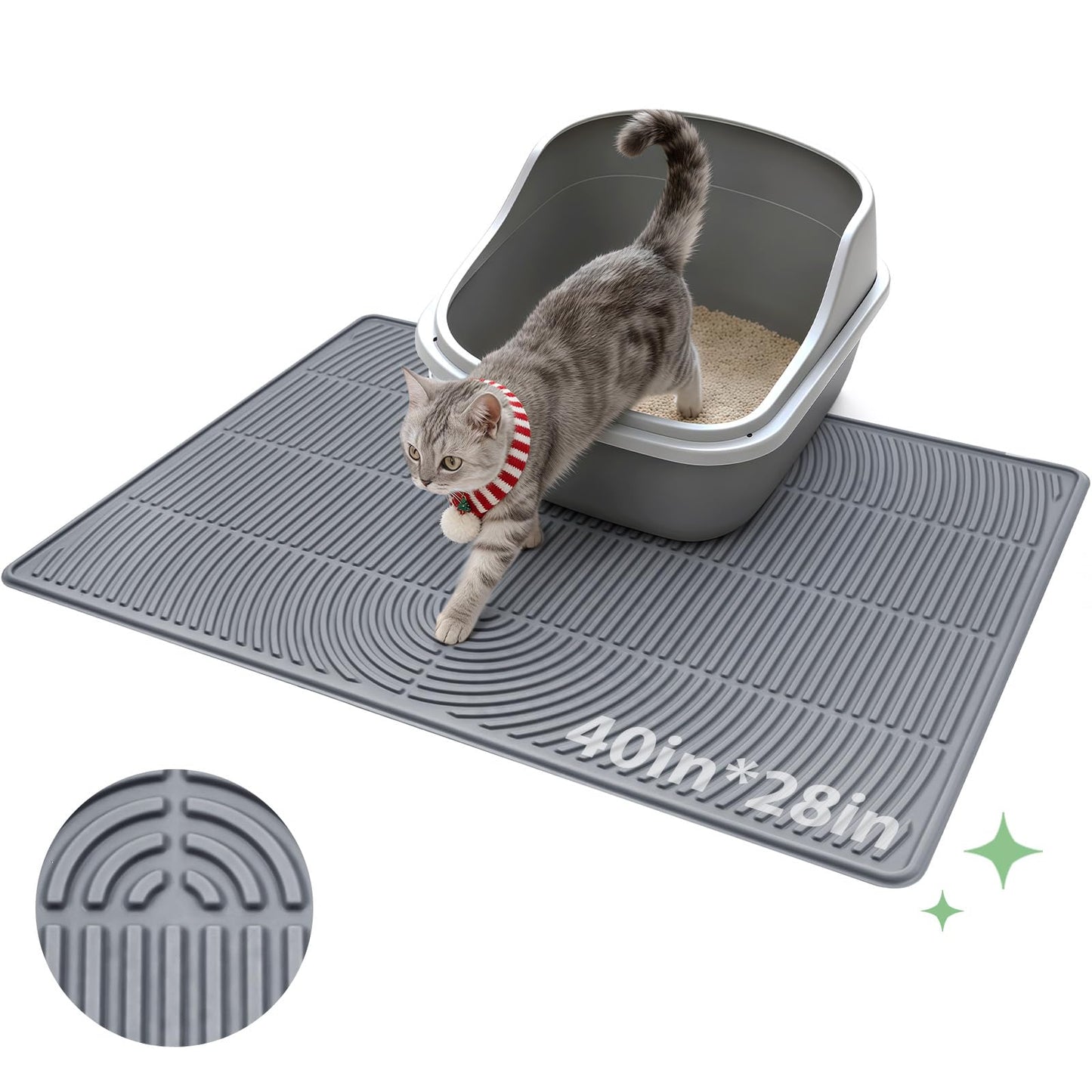 Pawtasy Cat Litter Box Mat,40" x 28" Extra Large Silicone Waterproof Litter Trapping Mat for Scatter Control Soft on Kitty Paws Non-Slip Easy to Clean