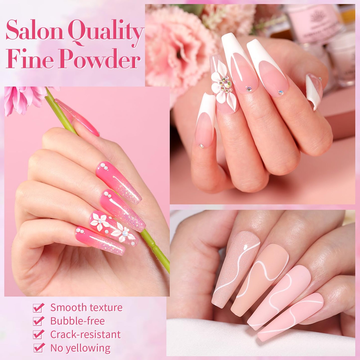 BORN PRETTY Acrylic Nail Kit - Acrylic Powder (Clear, White, Pink) & Liquid Set with Nail Forms, Brush Pen, File & Glass Container - Beginner Friendly