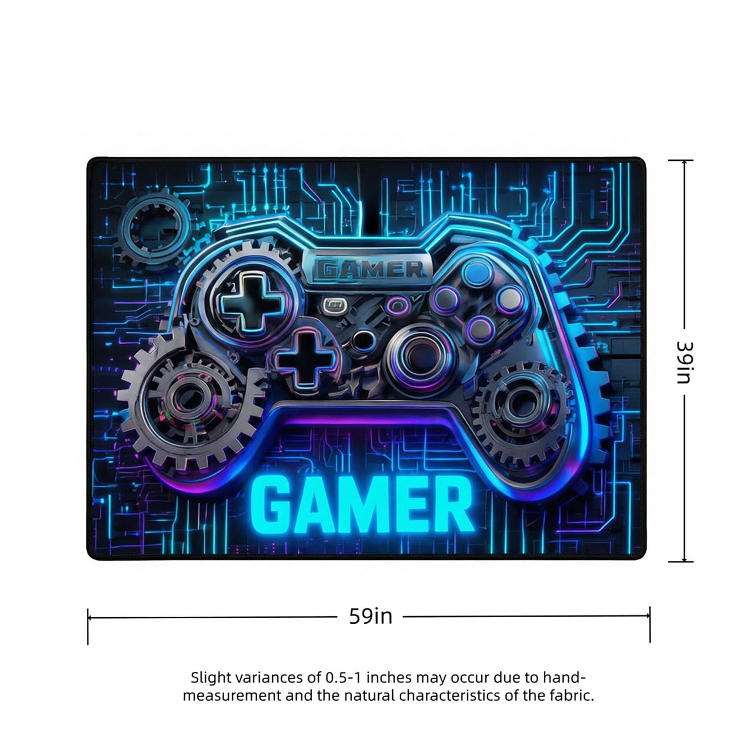 Dowtowter Gaming Rug for Boys Room, Neon Game Controller Area Rug, Non-Slip Gamer Decor Rug,Carpet for Gaming Room Kids Room Bedroom Living (Blue, 39‘’×59‘’)