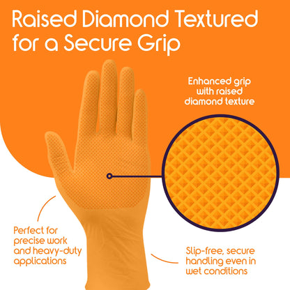 Inspire Heavy Duty Orange Nitrile Gloves | ULTRA 8 Mil Diamond Textured Grip | Industrial Mechanic Disposable Cleaning Gloves Medium, 1000 Count