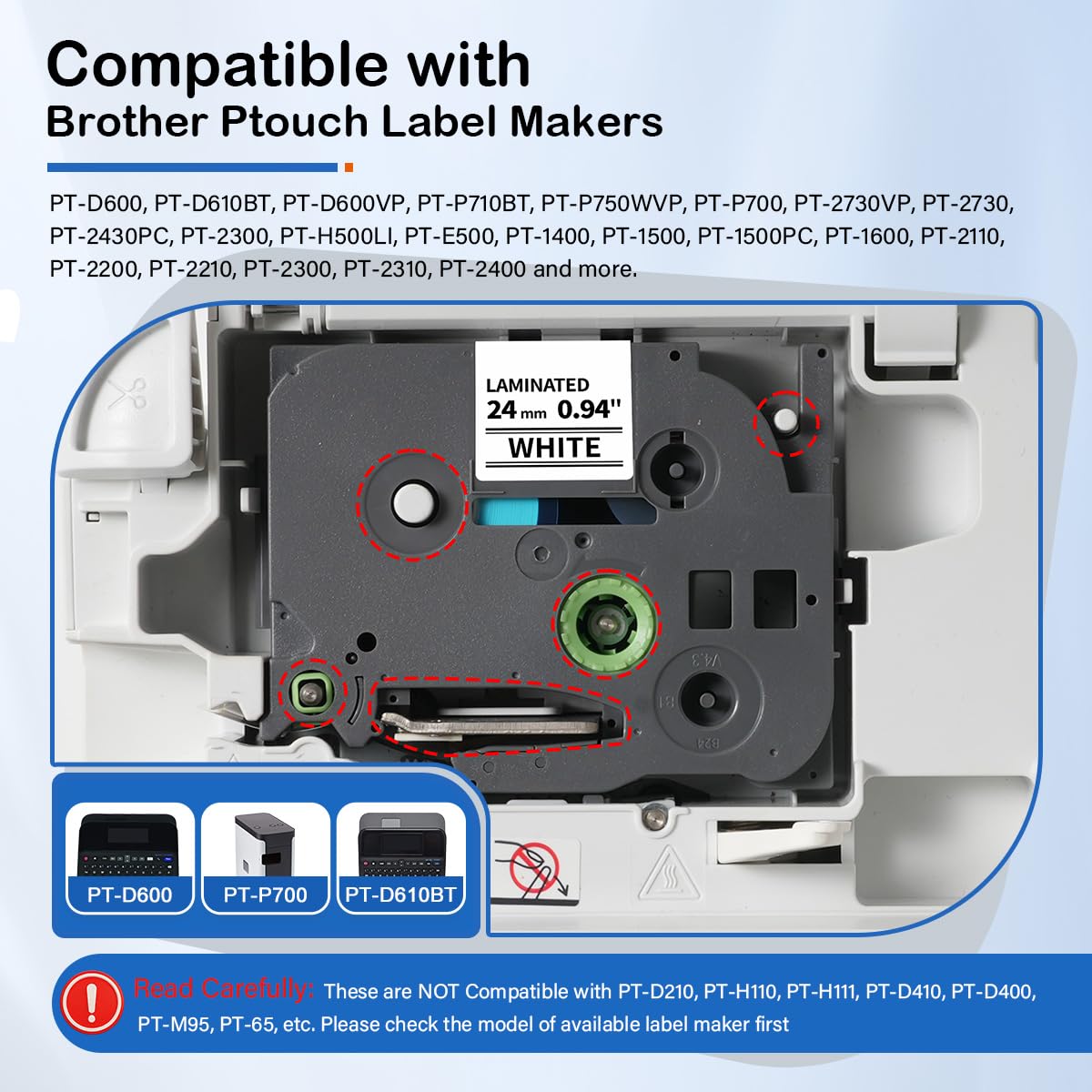 Labelife TZe-251 TZe TZ Tape 24mm 0.94 Compatible with Brother P Touch Label Maker Tape 24mm .94 Laminated White TZe251 TZ-251 1'' for Brother PT-D600 PT-D610BT PT-P710BT P700 P750W, 5-Pack