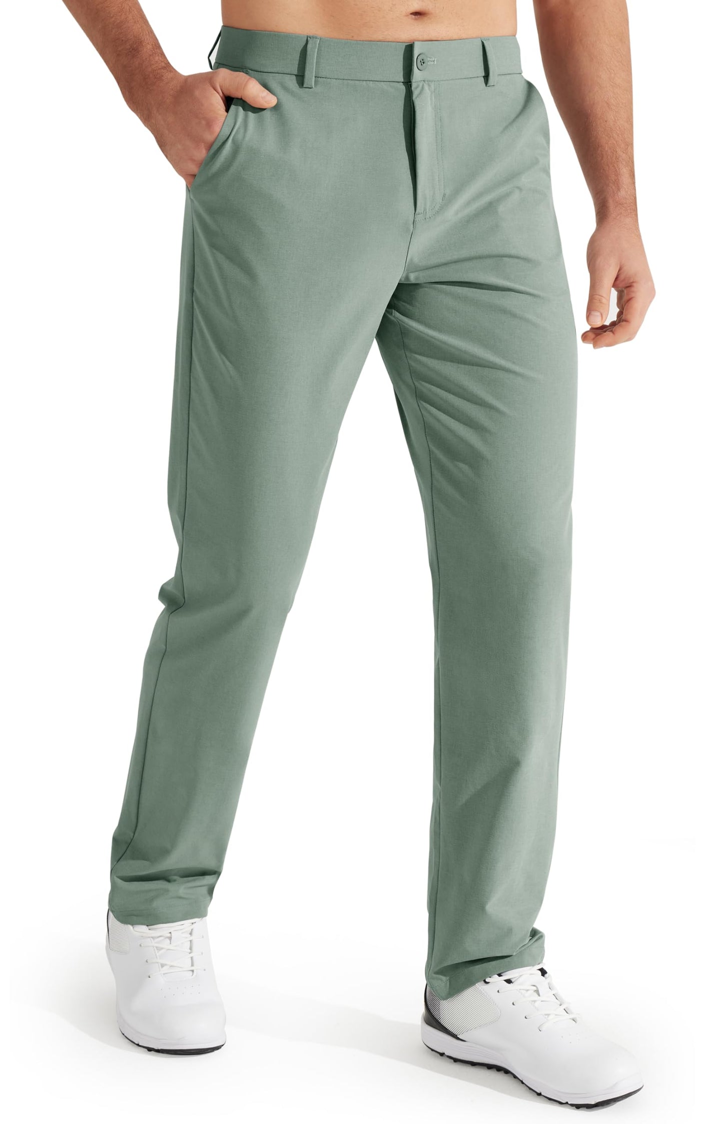 Libin Mens Golf Pants Stretch Work Dress Pants 30" Quick Dry Lightweight Business Casual Slacks for Men Travel Vocation Water Resistant, Sage Green, 35W x 30L