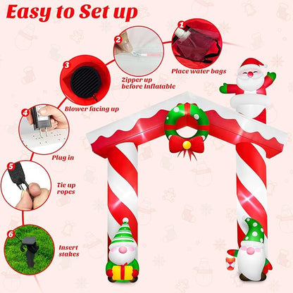 Danxilu 10 FT Giant Christmas Inflation Archway Outdoor Decoration, Blow Up Yard Decorations with Gnomes & Santa Claus Built-in LEDs Xmas Inflatable Arch for Outside Garden Lawn Holiday Party Decor