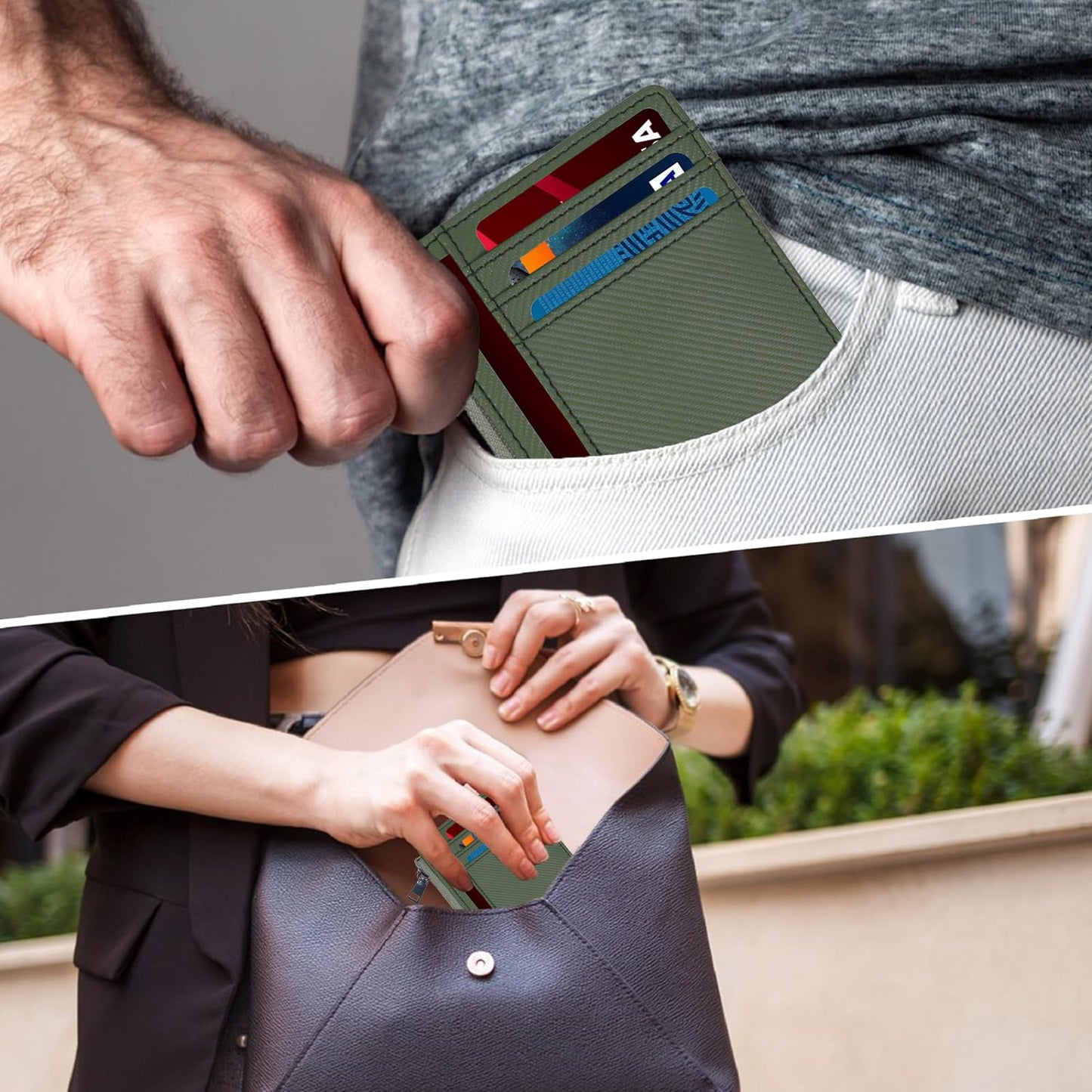 YOXIER Slim Minimalist Wallet, Front Pocket Wallets, RFID Blocking, Credit Card Holder for Men & Women (Matcha Green)