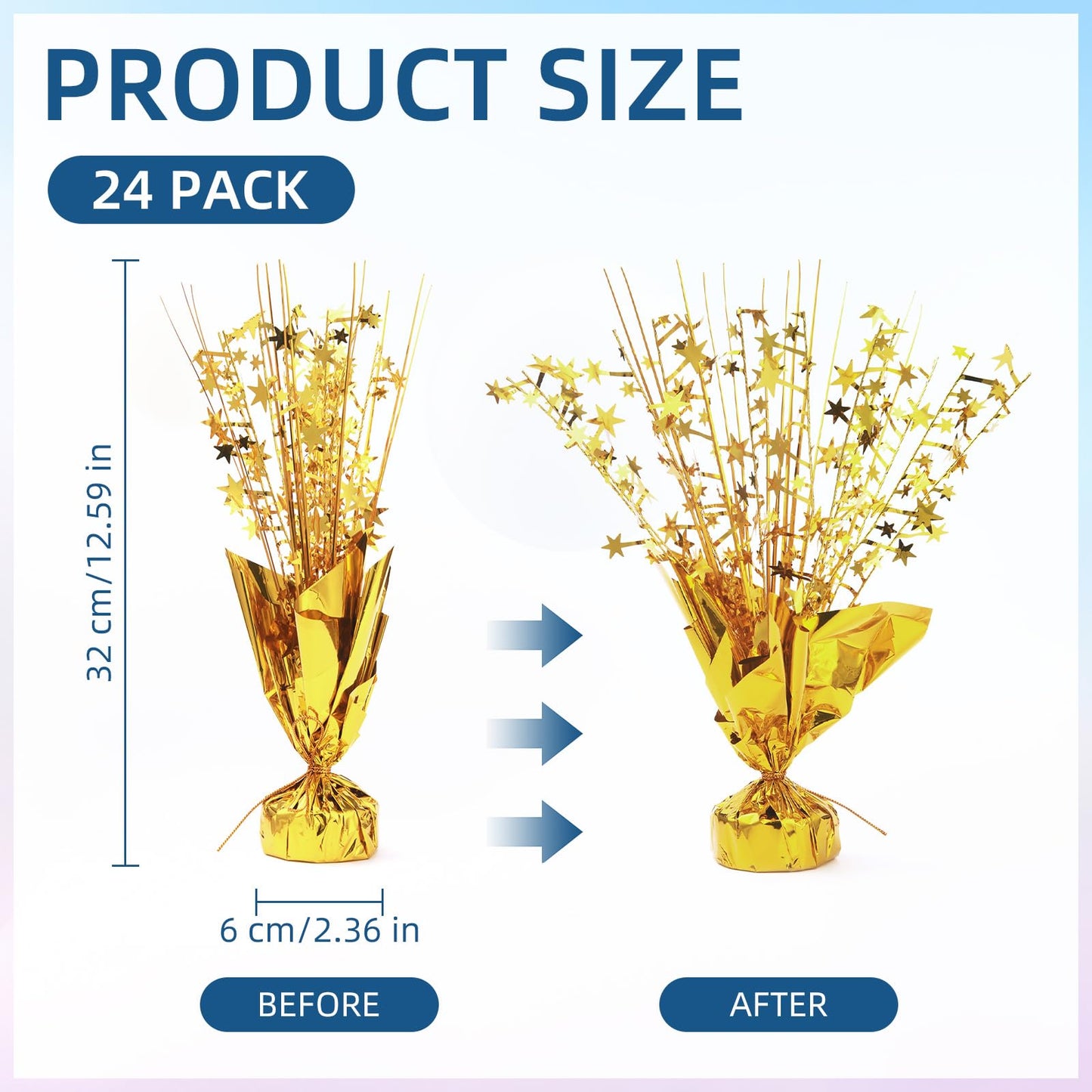 Ohiyoo 24 Pack Gold Metallic Foil Spray Centerpiece Star Table Decoration Burst Table Centerpieces for Birthday New Year Wedding Anniversary Graduation Party Supply (Gold)