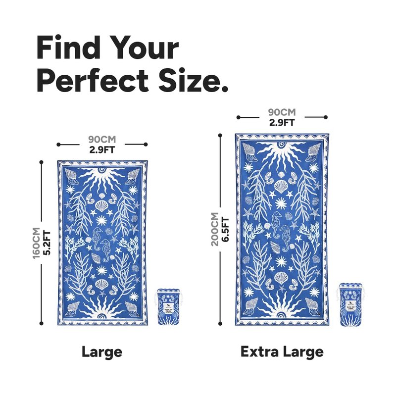 Dock & Bay Beach Towel - Quick Dry, Sand Free - Compact, Lightweight - 100% Recycled - Includes Bag - Ocean Treasure - Large (160x90cm, 63x35)