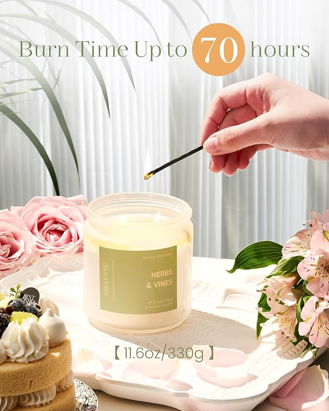 M&SENSE Fresh Herbal Scented Candle - 11.6oz Organic Natural Soy Wax Non Toixc 70-Hour Long Lasting Burn Time, 2 Wick Eucalyptus Candle for Home Decor Housewarming Gifts for Men & Women