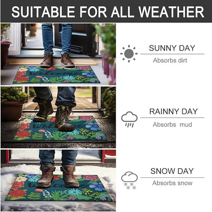 CHICHIC Welcome Door Mat 17x 30 Inch Front Door Mat Outdoors for Home Entrance Outdoors Mat for Outside Entry Way Doormat Entry Rugs, Heavy Duty Non Slip Rubber Back Low Profile, Colorful Flower
