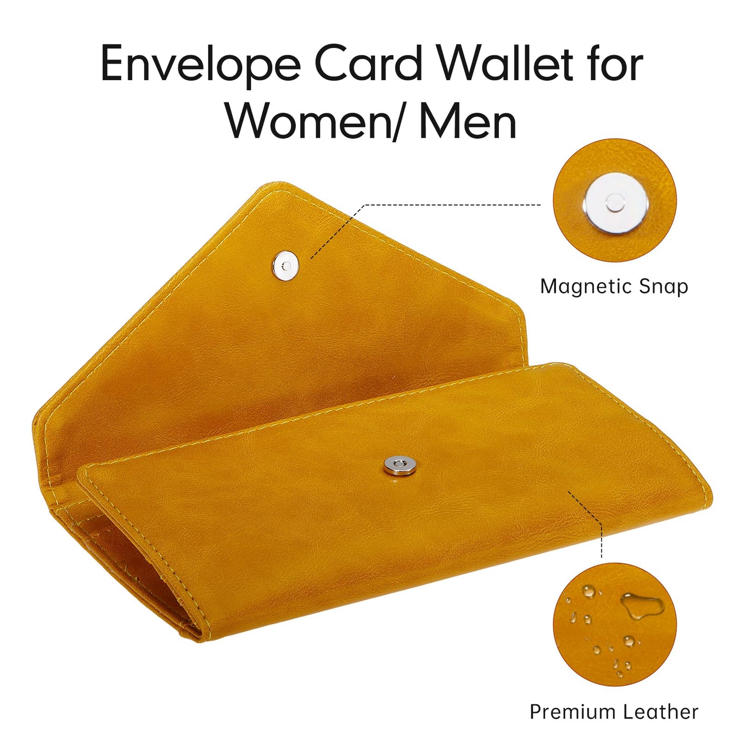HAWEE RFID Credit Card Holder Wallets, Envelop Style, Vegan Leather, 2 ID Windows, 1 Coin Pocket, Long Clutch, Ginger