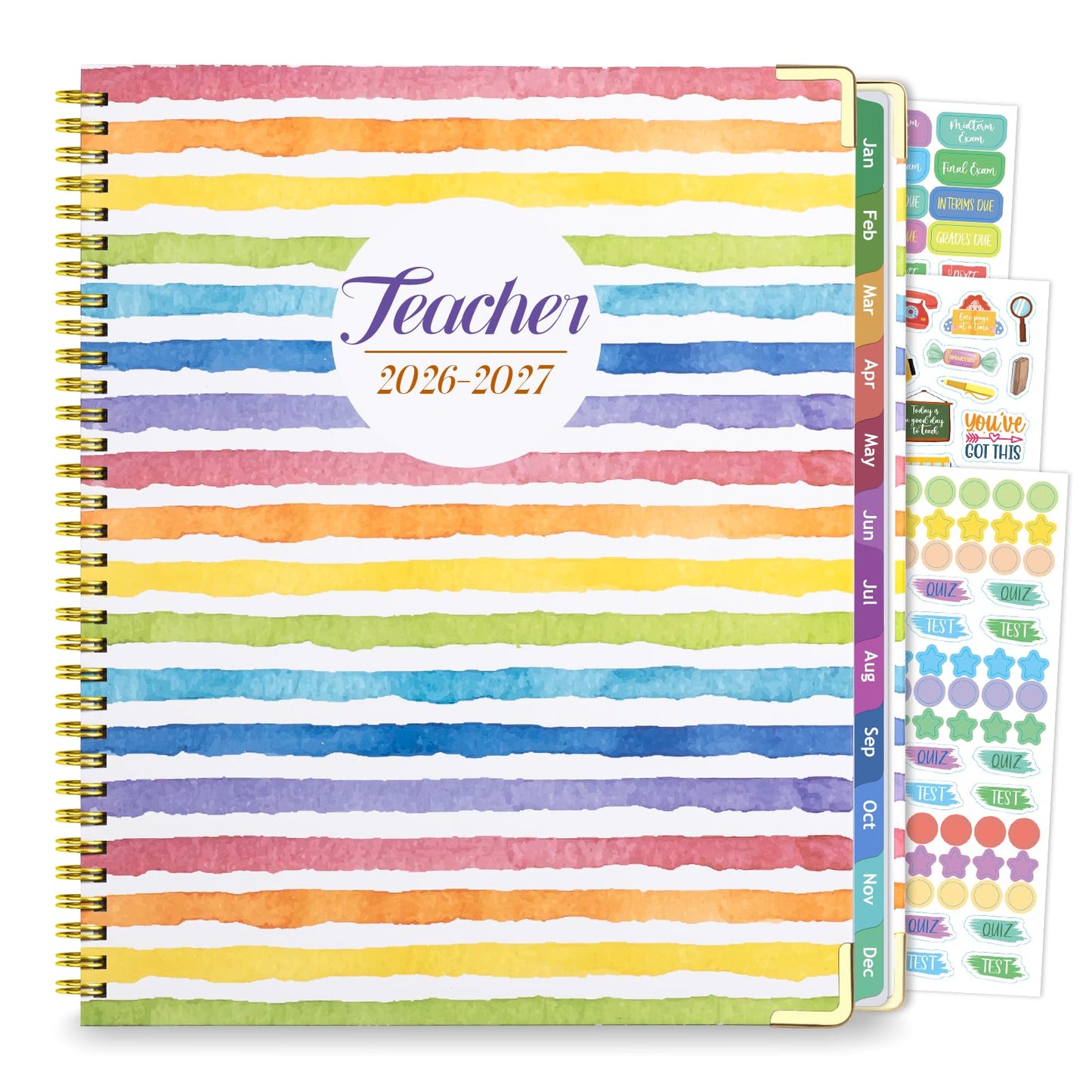 Teacher Planner 2026-2027, July 2026 to June 2027 Academic Year, 8.5" x 11" Lesson Planner Book for Teachers with Colorful Tabs, Hardcover, Color Stripe