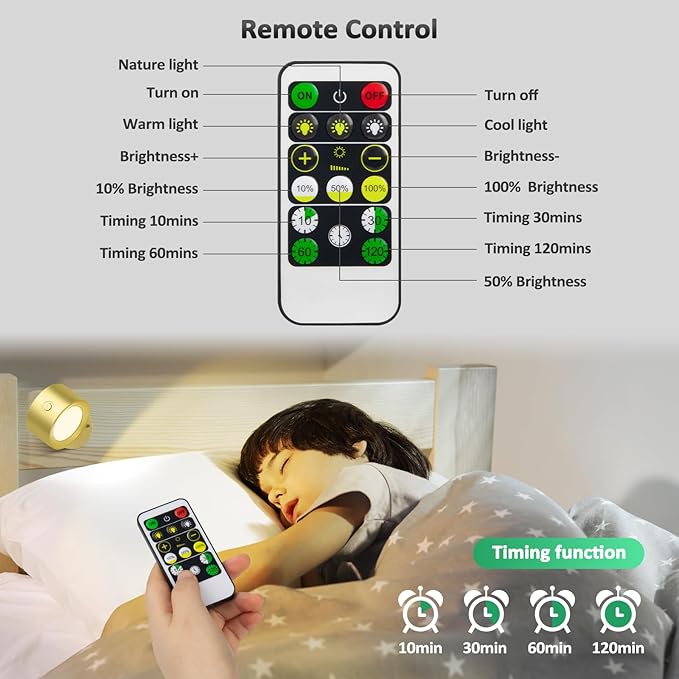 Lightbiz LED Wall Lights with Remote, Wall Sconces Lamp Rechargeable Battery Operated, 3 Color Temperatures & Dimmable Magnetic 360° Rotation Cordless for Bedroom Bedside