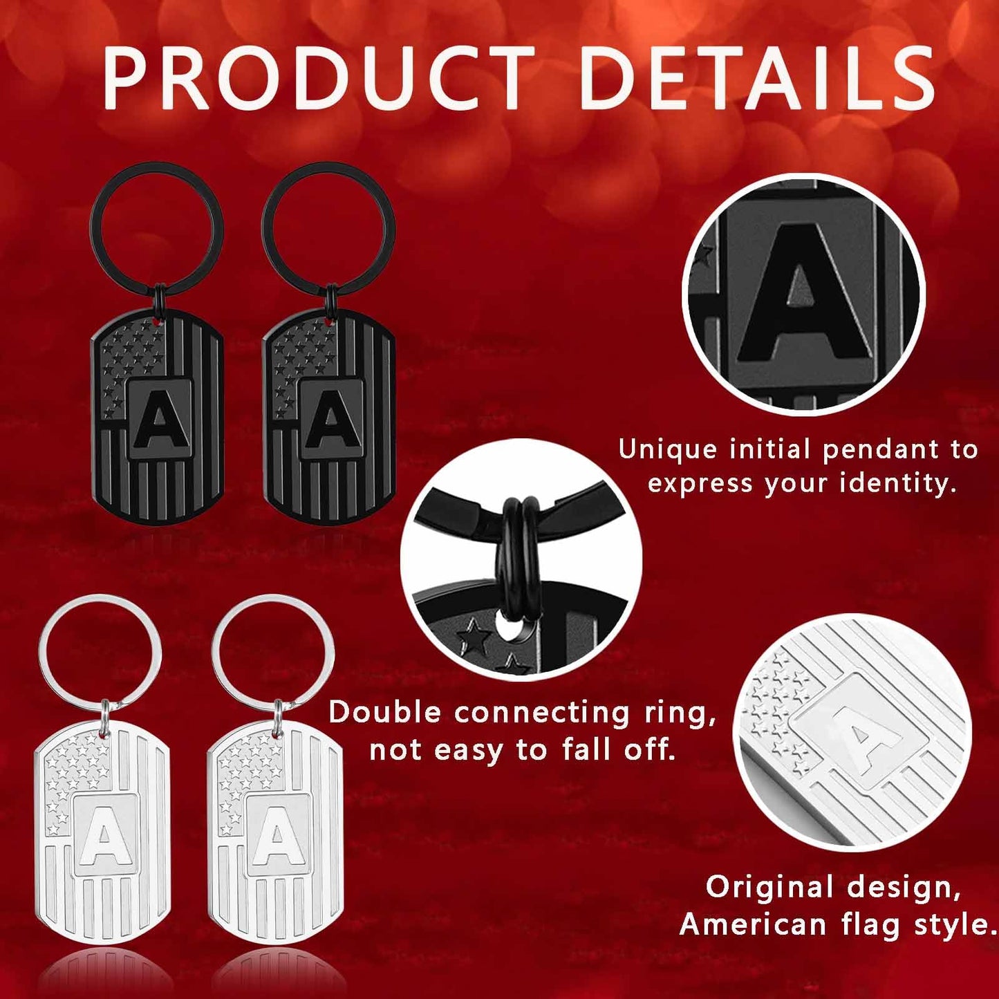 Miss Chipmunk Initial Keychain Gifts for Men,A-Z Letter American Flag Dog Tag Stainless Steel Keychain,Mens Accessories Gift (Black, Letter B)