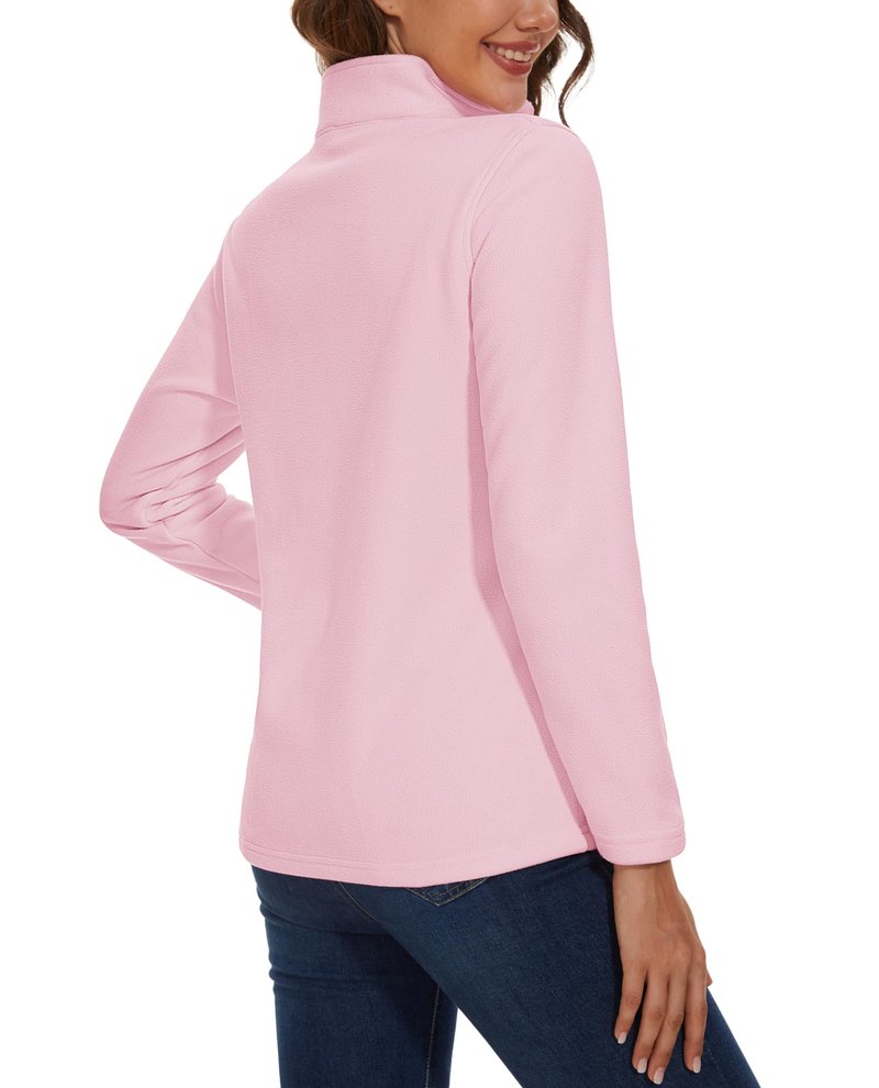 MAGCOMSEN Fleece Jacket Women Long-sleeve Lightweight Pullover Winter Thermal Tops Quarter Zip Sweatshirts, Pink, XL