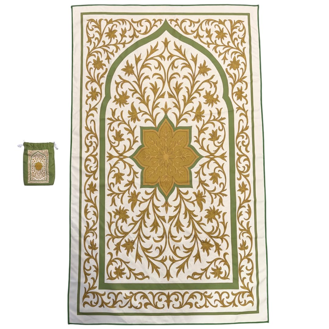 The Anywhere Sajadah Portable Microfiber Suede Travel Prayer Mat, Foldable Pocket Sajjadah with Drawstring Pouch, Quick-Dry, Machine Washable, Lightweight Prayer Rug, Gift for Hajj, Umrah & Travel