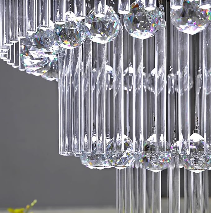 D32''X H110'' Modern Crystal Raindrop Gold Chandelier Lighting for Entrance, Stairs, Doorway, Crystal Ornament Chandelier Can be Used on Sloping Ceiling
