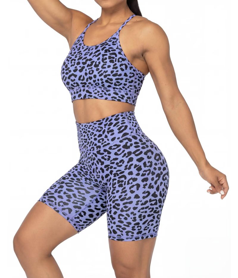 Sunzel 8" Waist Biker Shorts for Women No Front Seam Soft Yoga Workout Gym Bike Shorts Tummy Control Squat Proof Leopard Periwinkle Large