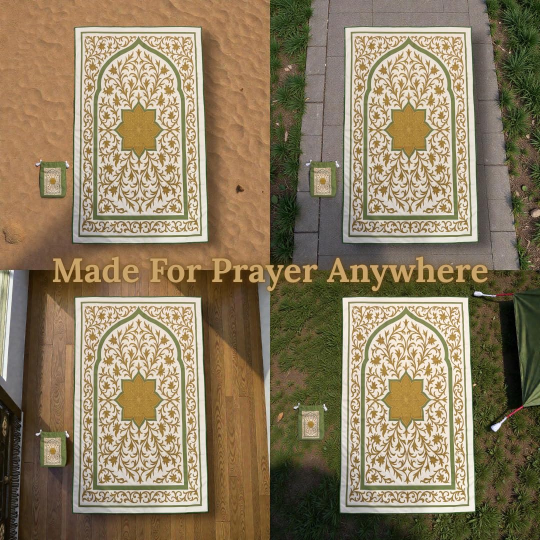The Anywhere Sajadah Portable Microfiber Suede Travel Prayer Mat, Foldable Pocket Sajjadah with Drawstring Pouch, Quick-Dry, Machine Washable, Lightweight Prayer Rug, Gift for Hajj, Umrah & Travel