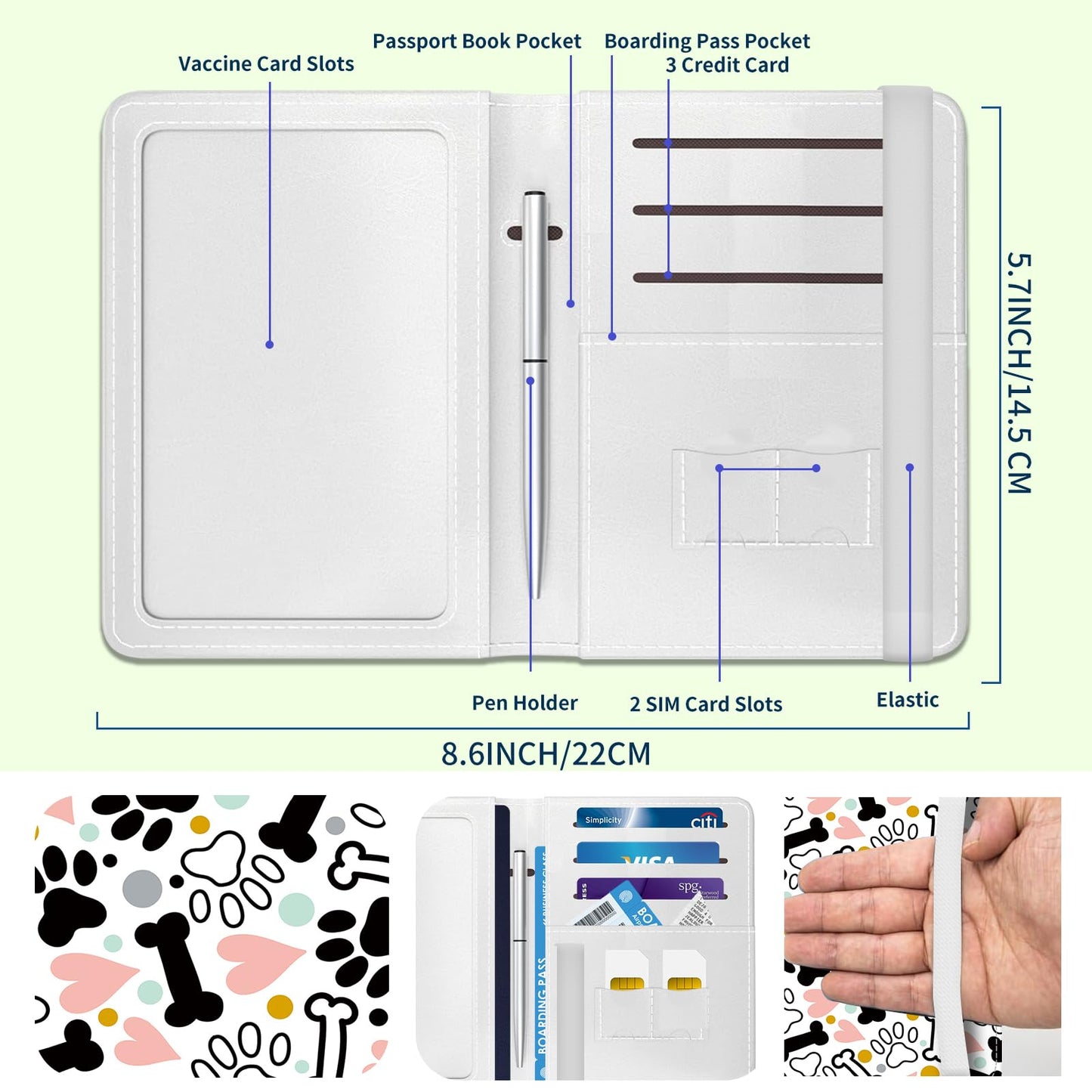 NUGGHU Passport Holder for Travel Essentials, Leather RFID Blocking Passport Wallet Cover Case, Cute Passport Book Holders for Women and Men Cute Dog Paws
