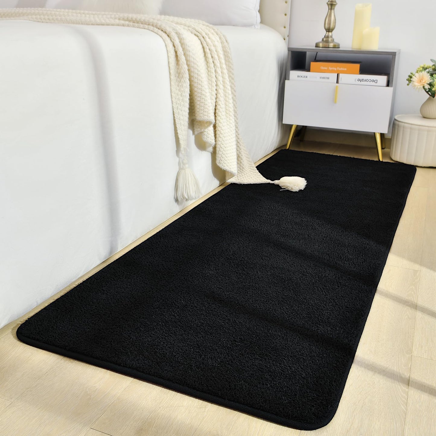 B BENRON Soft Runner Rugs for Bedroom 2x6, Non Slip Runners for Hallway Kitchen Laundry Dorm Washable, Minimalist Low Pile Long Rugs for Boys Men Girls Kids, Black