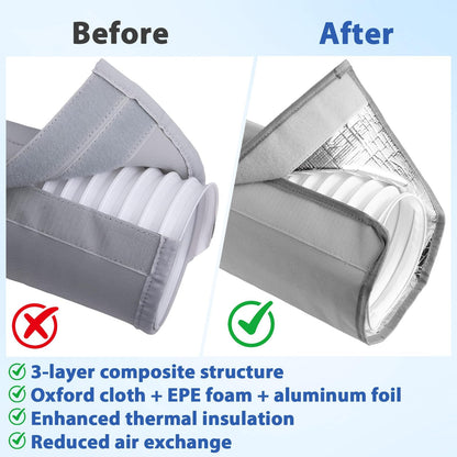 Conderyang Portable AC Hose Insulation Sleeve 60" × 22" Air Conditioner Hose Cover Wrap Fit 5" & 5.9" Diameter Triple Layer Insulation Flexible Duct Vent Cover with 3 Adjustable Buckle Bands, Gray