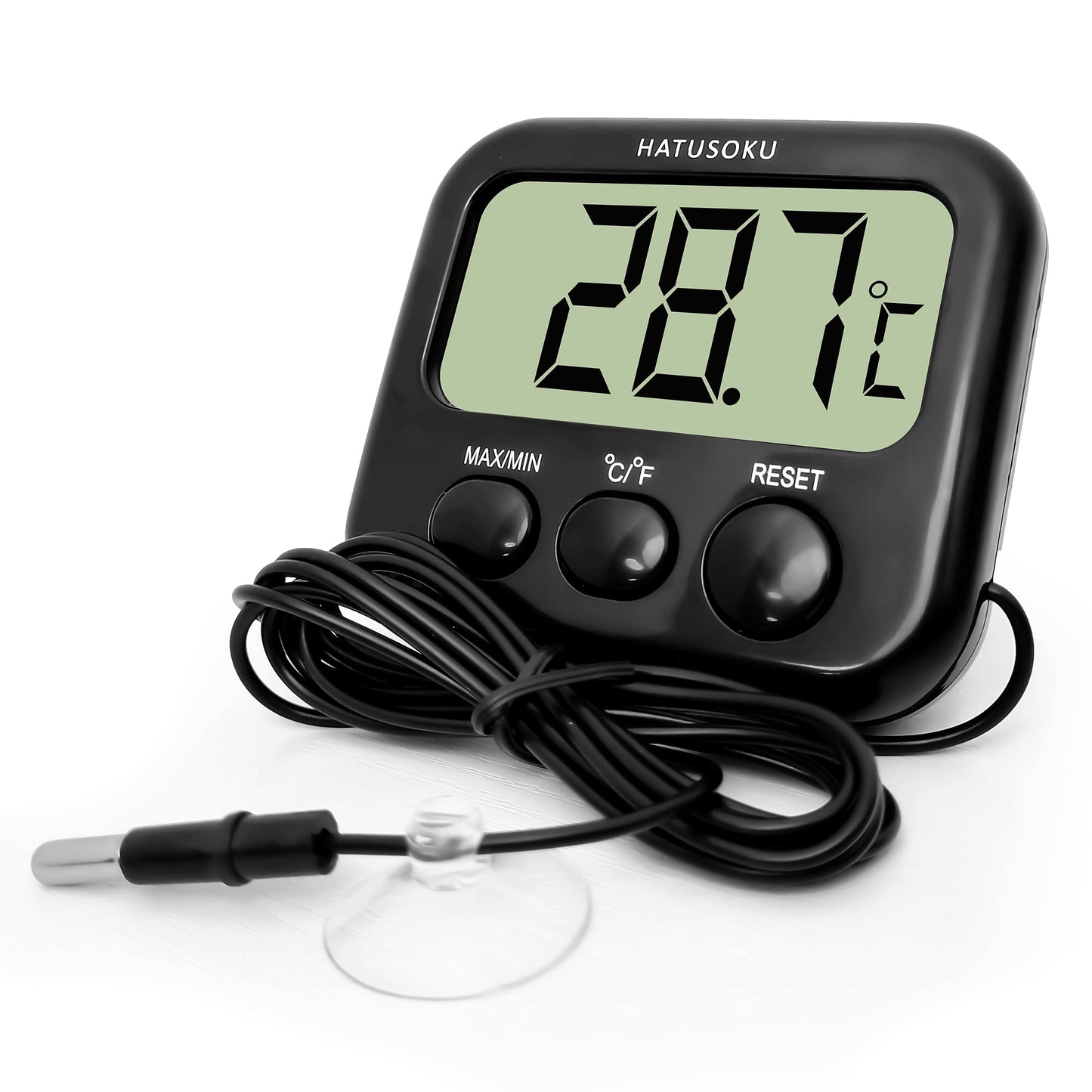 Digital Thermometer with External Sensor, Magnet, Suction Cup, Water Thermometer, Aquarium, Refrigerator, Freezer (White)