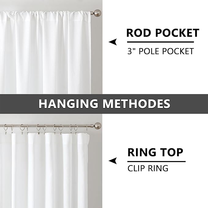 Tollpiz Linen Curtain Living Room Rod Pocket Semi Sheer Curtains Burlap Light Filtering Thick Linen Drape for Bedroom, 54 x 72 inches Long, White, Set of 2 Panels