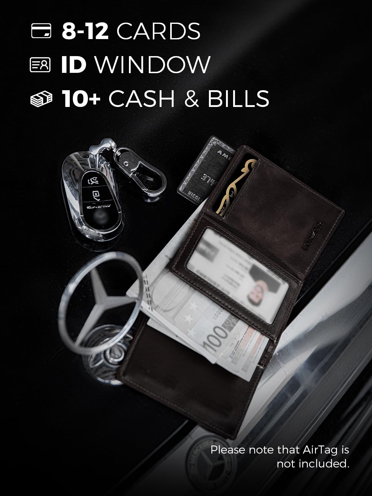 LORZOR Minimalist Wallet for Men with Credit Card Holder, Finest Full Grain Leather, Pop up Smart Wallet, Trifold Slim Wallet, RFID Blocking, Front Pocket, ID Window