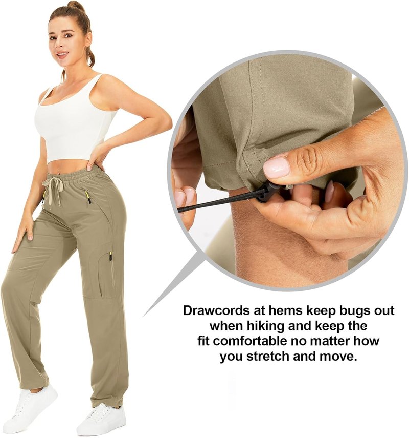 Women's Quick-Dry Hiking Pants | Lightweight UPF 50 Travel & Golf Cargo with Zipper Pockets