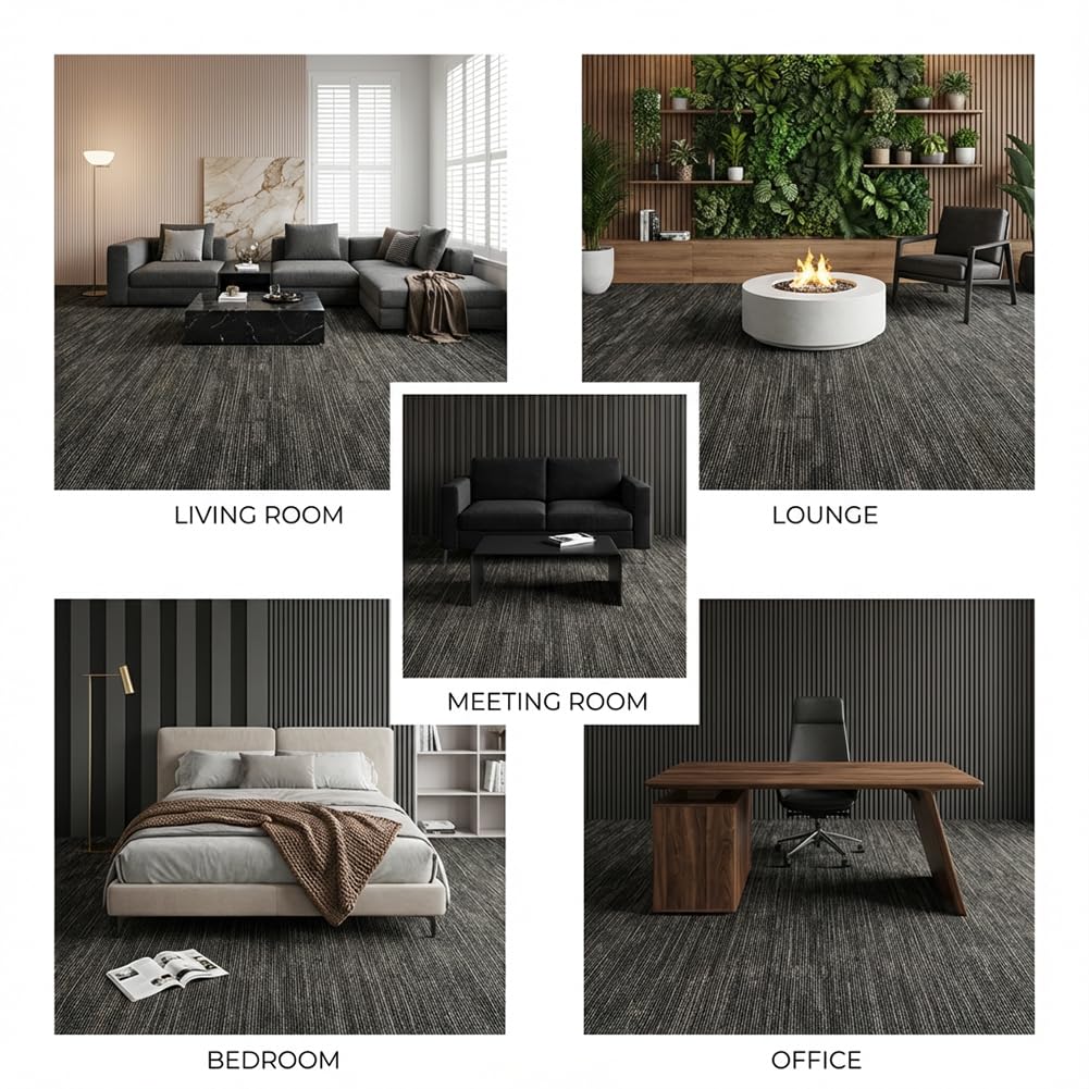 NINXANG Commercial Carpet Tiles Reusable 24" x 24" Squares 18 Tiles Non Slip Soft Floor Carpet for Office Living Room Bedroom Hotel Gym Easy DIY Installation with Flexlok Tabs (Grey)