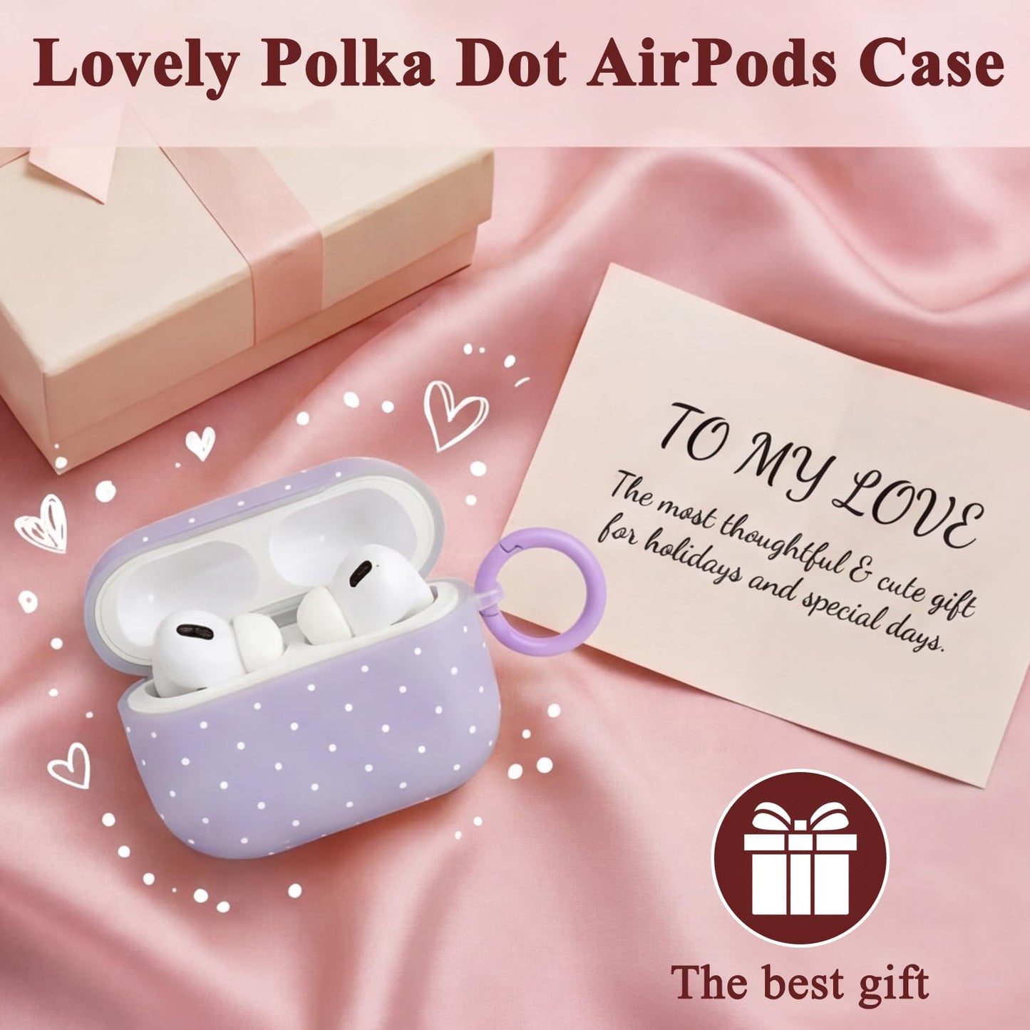 Kimiyaki for AirPods Pro 3 Case Cute Polka Dot Pattern Design Case for Girls Woman Full Protective Shockproof Keychain Cover with Cleaner Kit for Airpods Pro 3rd(2025)