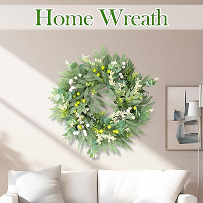 Door Wreath Green Eucalyptus for Front Door Wreaths Spring Summer Olive Wreath Artificial Leaves Mixed Berry Wreaths for All Season Home Farmhouse Porch Year Round Outdoor Wall Decorating,18-20 Inch
