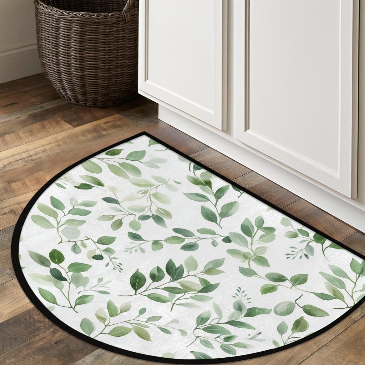 Eucalyptus Leaves Half Round Door Mat Soft Non Slip Semi Circle Bath Rug with TPR Backing,Sage Green Botanical Welcome Doormat Entryway Rugs for Front Door Living Room Bathroom,36x24IN
