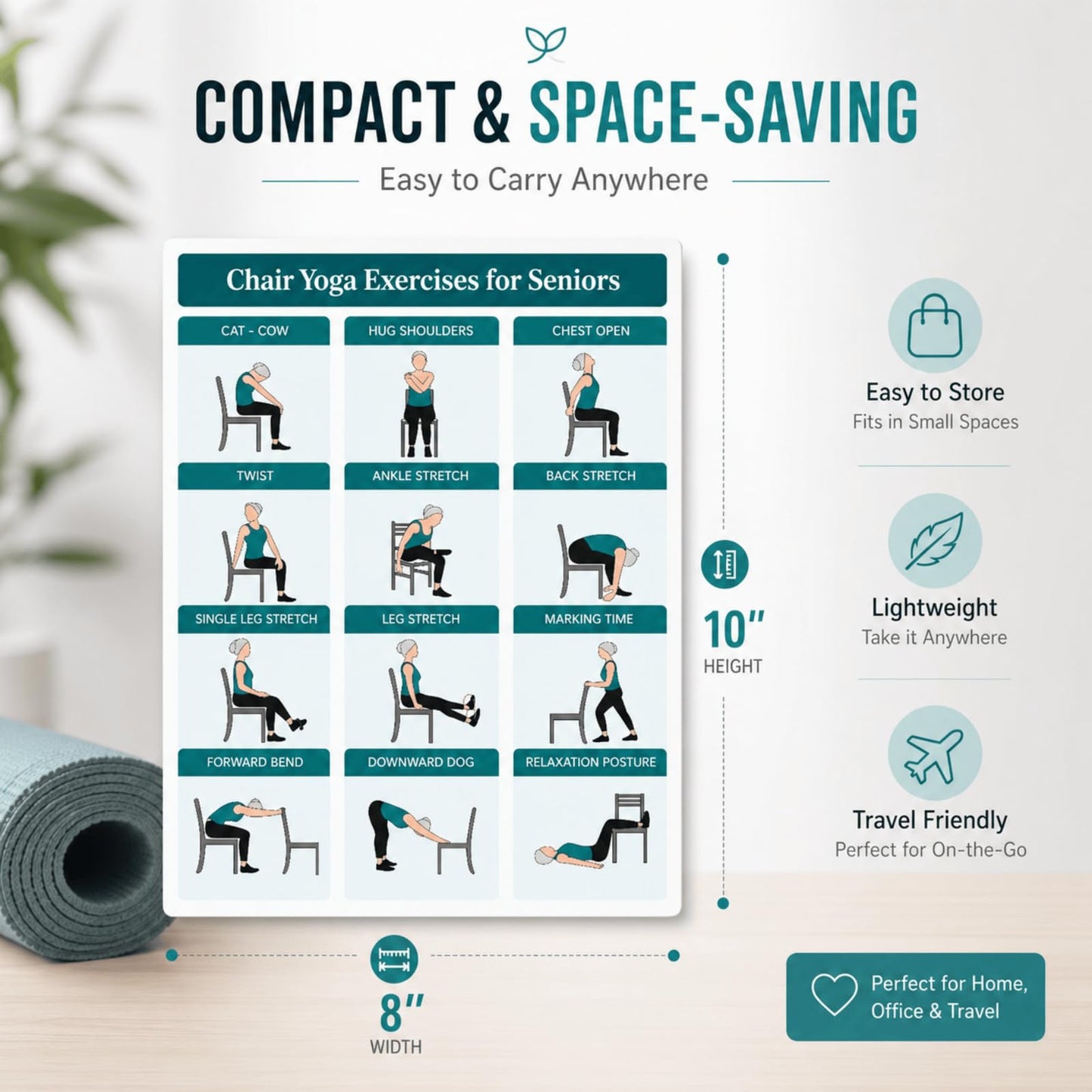Chair yoga for seniors over 60 Chart, Set of 4 Chair Yoga Poster 10" x 8"