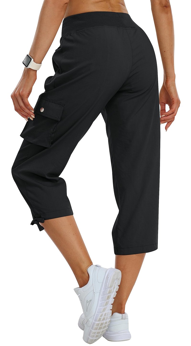 MoFiz Women's Cargo Capris Pants Loose Fit Casual Hiking Pants Lightweight Quick Dry Travel Summer Pants for Women Black XL