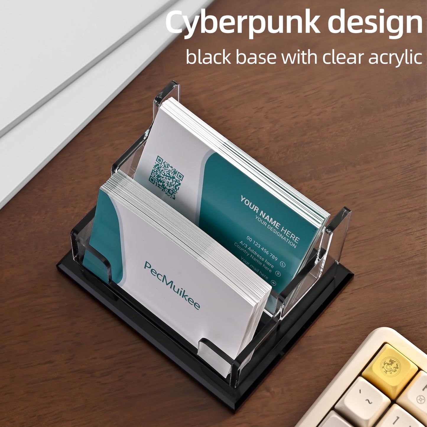 PecMuikee Business Card Holder for Desk，Acrylic Business Card Display Stand,Multiple Business Card Holders for Office, Exhibition, Home, Restaurant 2 Slot 1pcs Tier