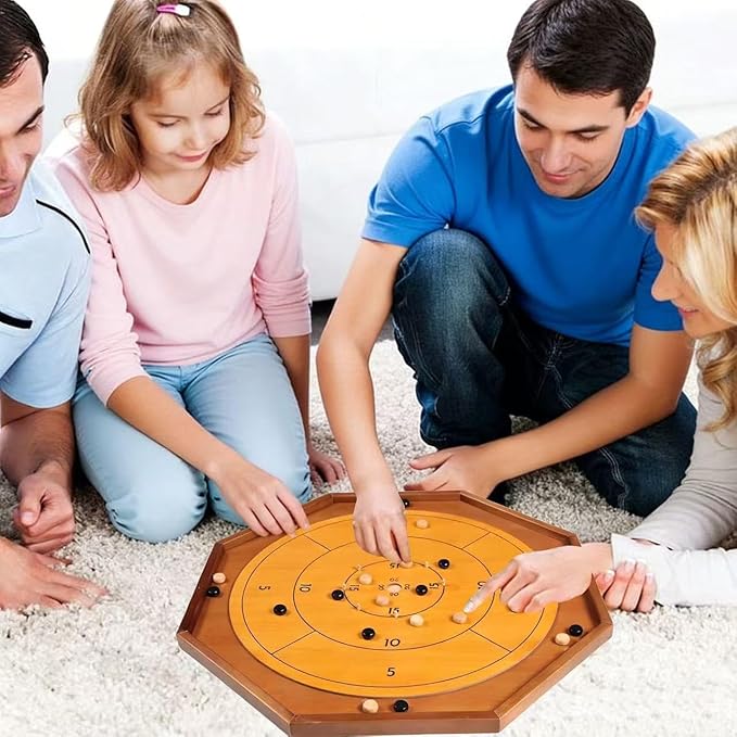 Crokinole and Checkers 27-Inch Classic Crokinole Board Game with 22 Playing Surface Canadian Heritage Tabletop Game for Two Players Dexterity Krokinole Games Great for Families and Friends