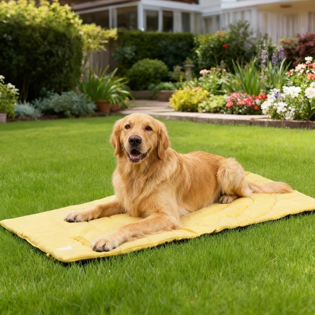 Travel Dog Bed | Camping Dog Bed | 37.4"x25.6" Waterproof Outdoor Dog Mat | Portable Place Mat for Dogs with Handle | Machine Washable | Easy Clean for Outdoor Adventures (Brown, Medium)