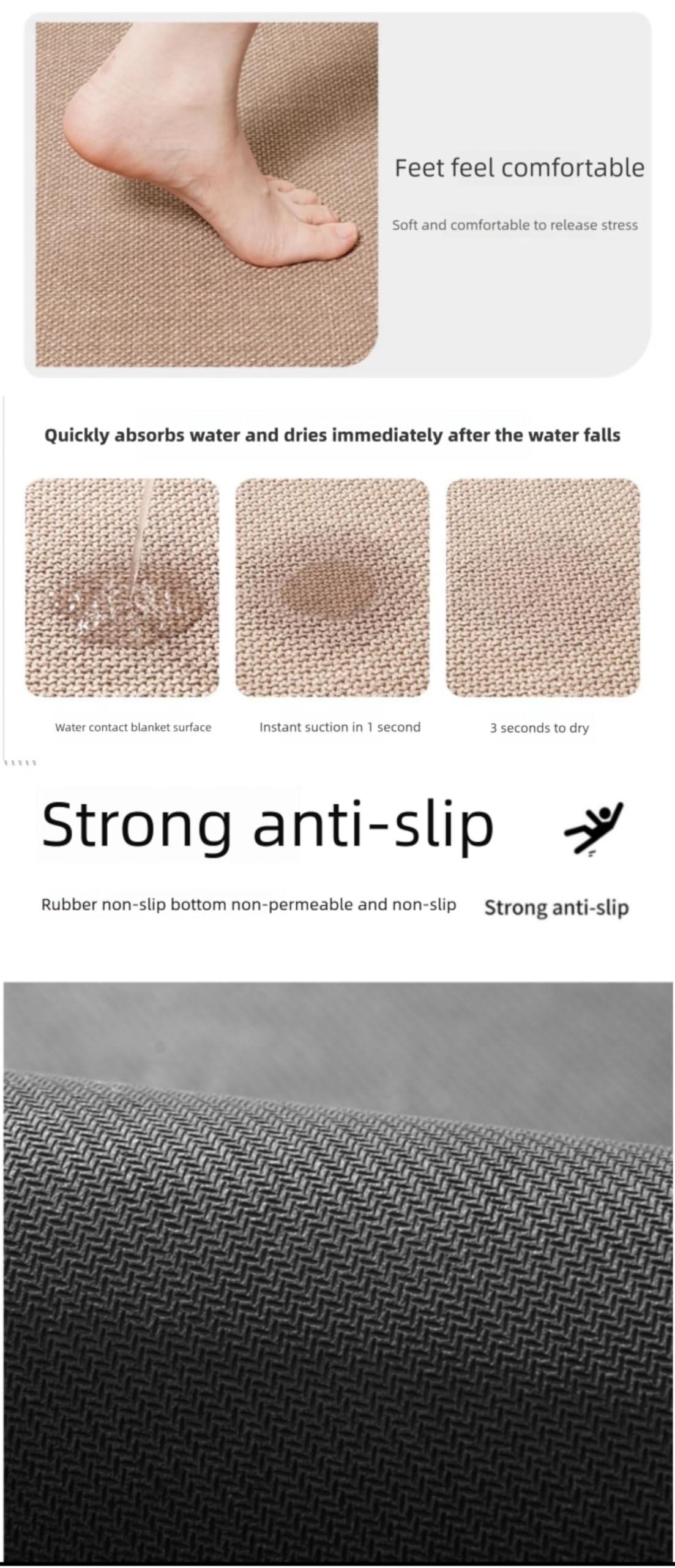 Eunoia Oval Bathroom Rugs 16x24 Inch, Bath Mat Non Slip Washable,Quick Absorption & Durable, Soft Shag Bath Mats for Bathroom Floor, Tub and Shower, Light Brown
