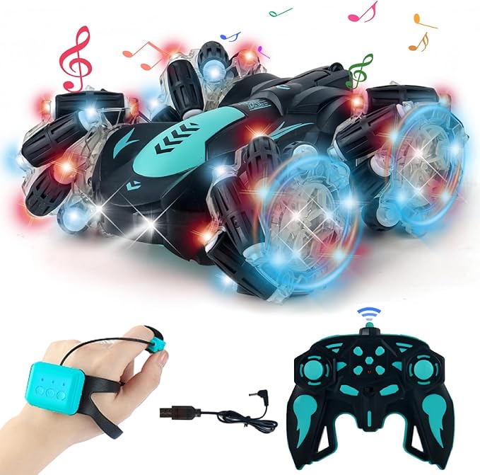 Gesture Sensing RC Stunt Car with Light 2.4G 4WD Hand Controlled Gravity Remote Control Car Toy with 360° Flips Car for Boys Age 6 and Up Blue