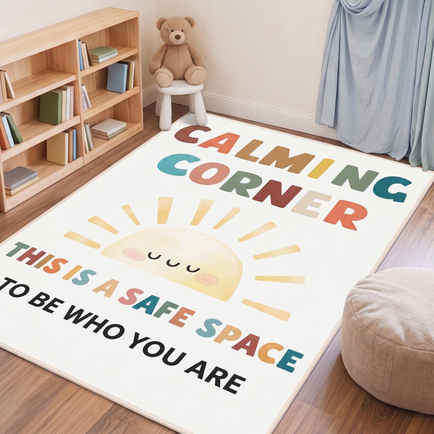 Maasechs 3 x 4 ft Calming Corner Classroom Rug, Sunshine Boho Area Carpet Corner Items Rug Educational Soft Floor Mat for Nursery Homeschool Playroom Elementary Back to School(Morandi)