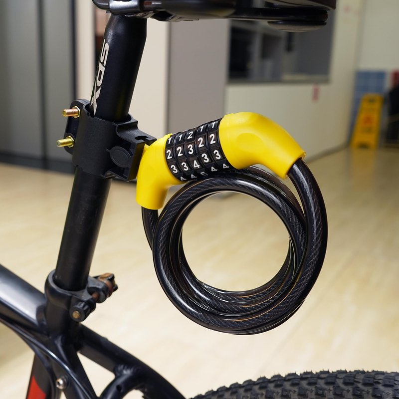 5-Digit Combination Bike Cable Lock, 12mm Heavy Duty Anti-Theft Bicycle Lock with Mounting Bracket, Resettable Security Lock, Weatherproof Zinc Alloy Cylinder for Bike, Scooter, Motorcycle