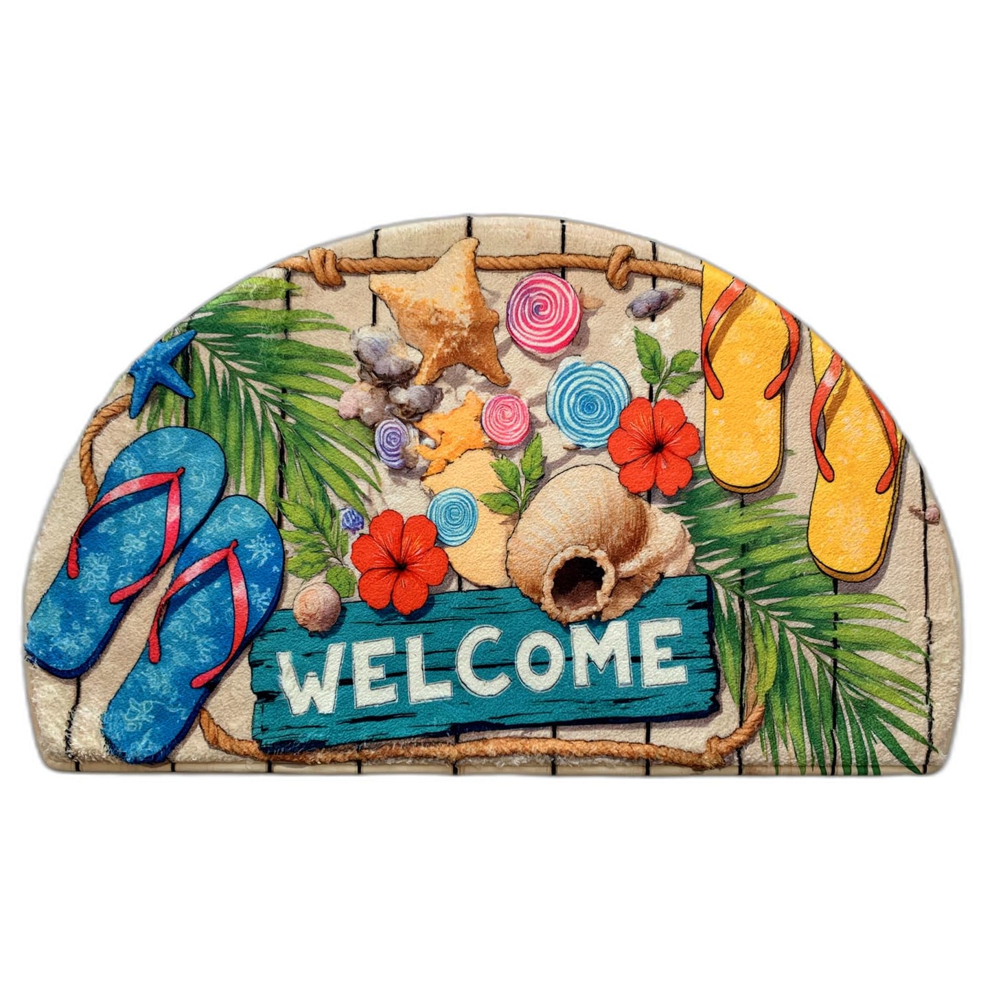 Soft Half Round Flip-Flops Bath Rug Doormat Outdoor Bathmat Non-Slip Bath Mats Funny Semi Circle Bathroom Door Mat Beach Welcome Rugs Decor Ocean Style Floor Mats (White)