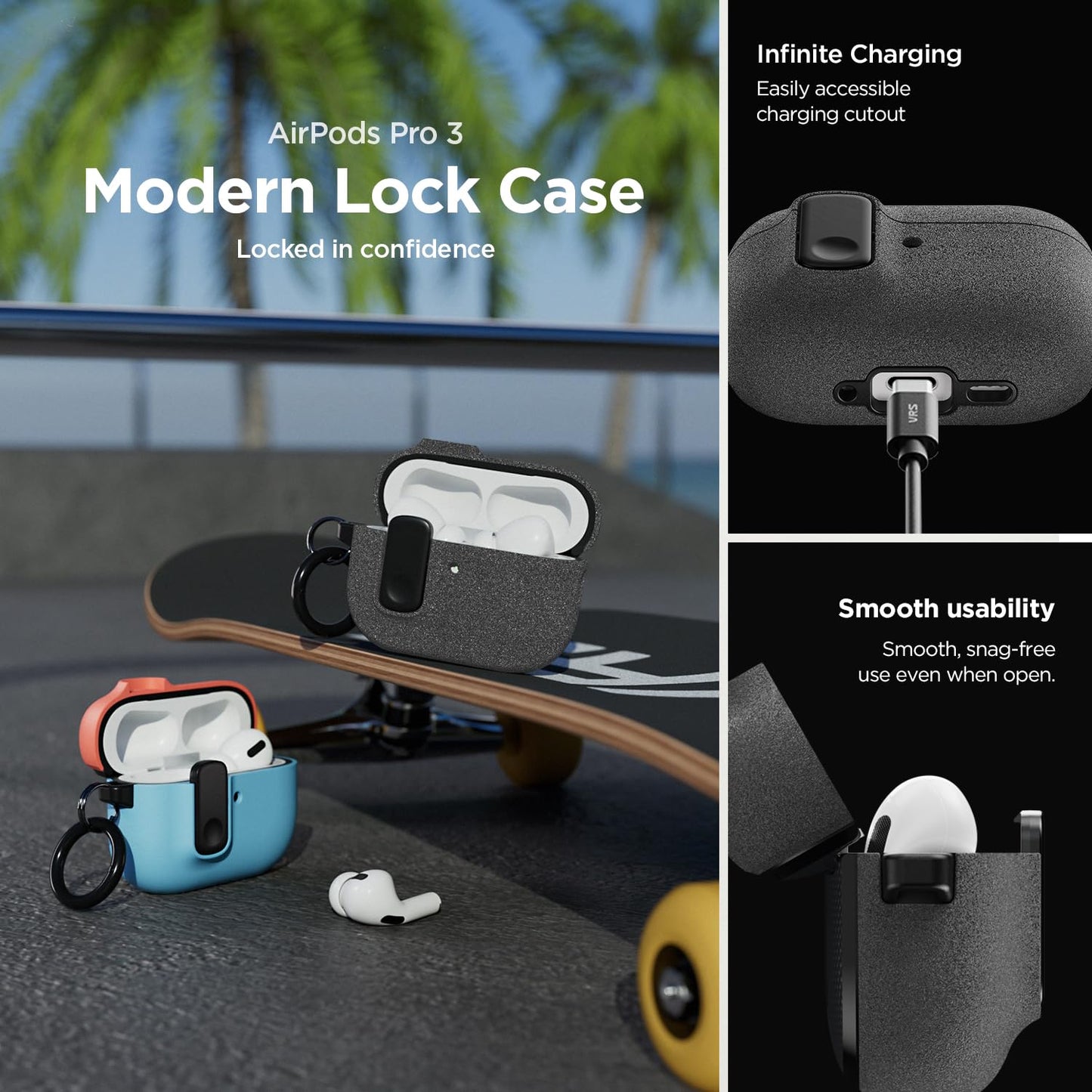 VRS Design Modern Lock for Apple AirPods Pro 3rd Generation Case (2025) – Sleek Protective Style with Locking Security Compatible with Airpods Pro 3 (Sand Stone)